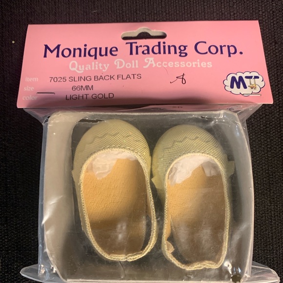 Monique Shoes Sling Back Flats Light Gold Fits American Girl &  18” Dolls - Picture 1 of 3